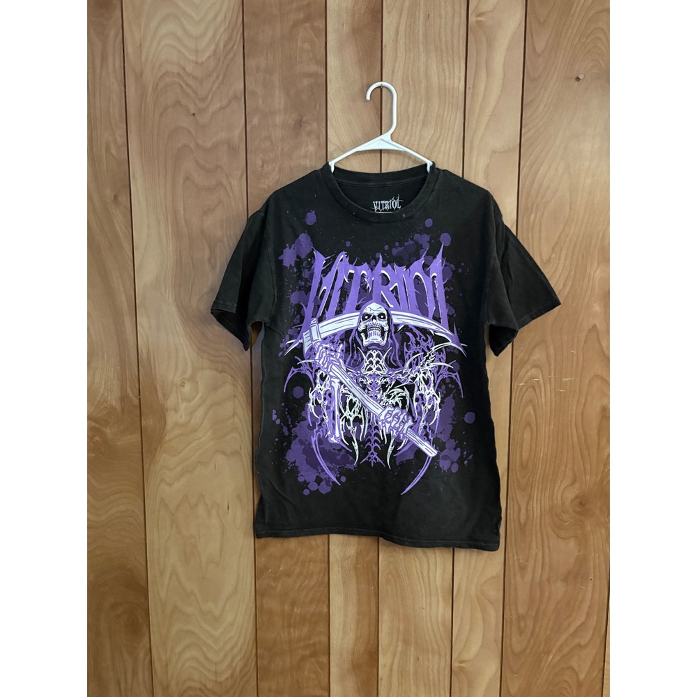 Vitriol Band T-Shirt Mens Medium Black Purple Grim Reaper Distressed Metal